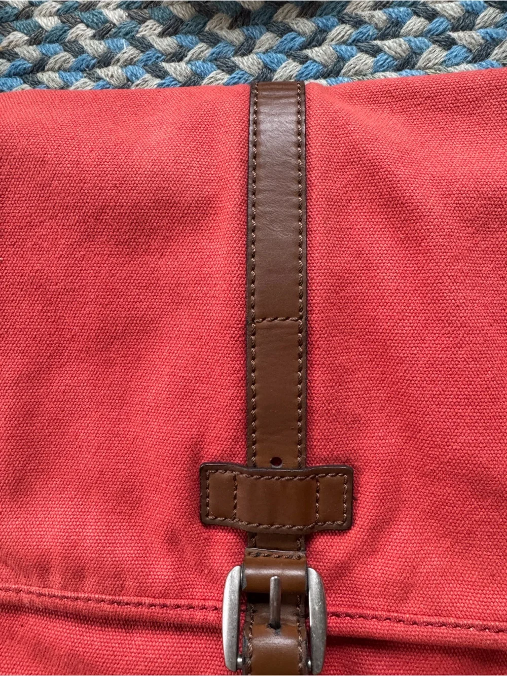 Fossil Canvas Messenger Bag with Brown leather Trim